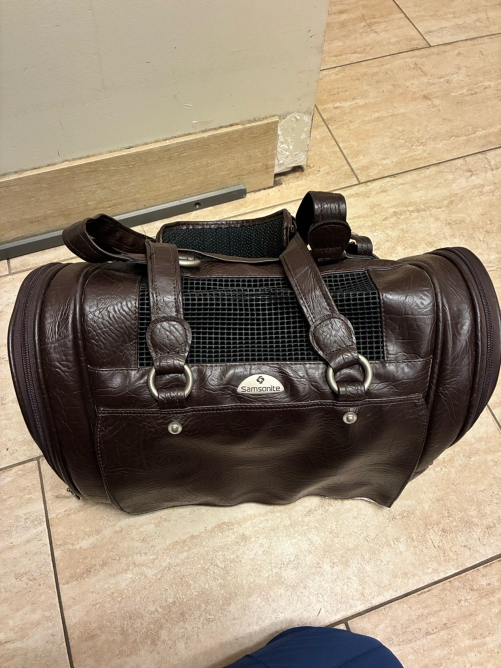 Samsonite Dark Brown Leather Pet Carrier